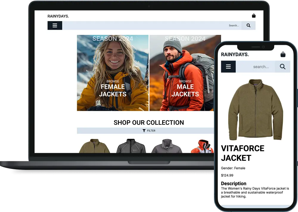 a laptop and mobile showing screenshots of the site: rainydays