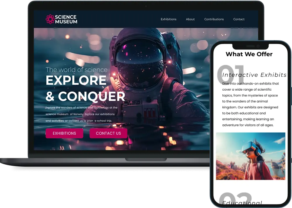 a laptop and mobile showing screenshots of the site: science museum